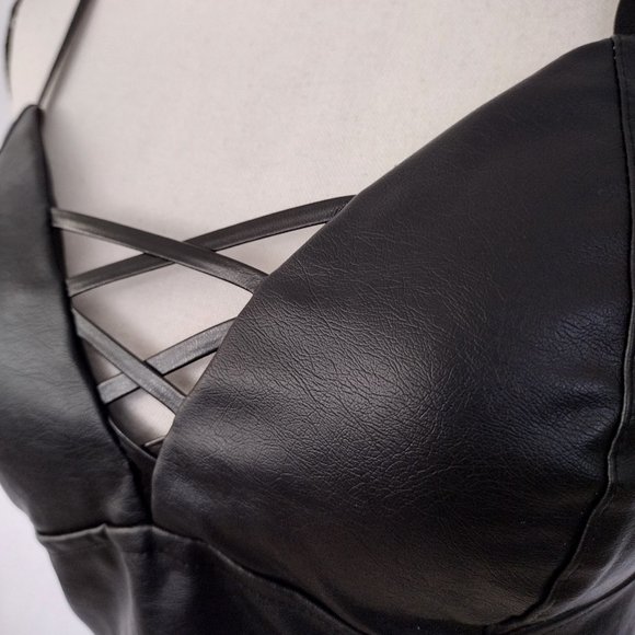 Like an Angel Black Vegan Leather Bustier Crop Top - Picture 9 of 11